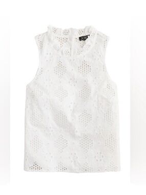 J.Crew White Fleur Eyelet Sleeveless Lace High Neck Top